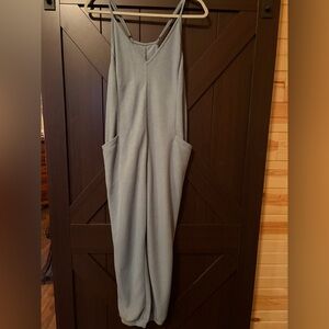 Blue Waffle Knit Jumpsuit